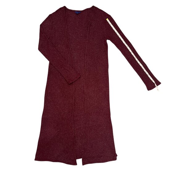 Aeropostale Women's Longline Ribbed Burgundy Open Cardigan Sweater M Cozy Layer - Picture 9 of 12